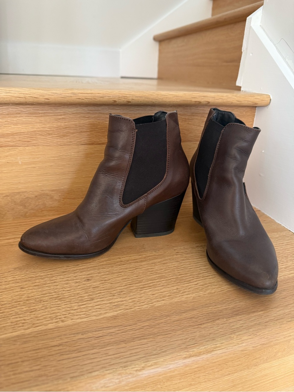Formentini Brown Leather Ankle Booties with Block Heel and Elastic Side Panels